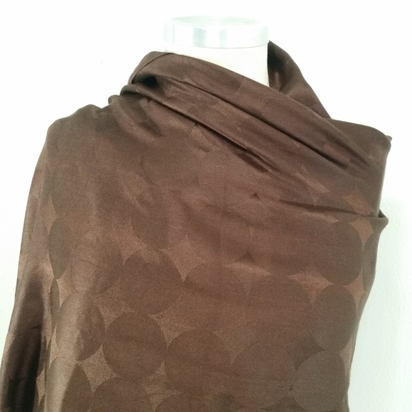 Giant Silk Scarf Fringe Brown Polka Dot Jacquard - Picture 3 of 8